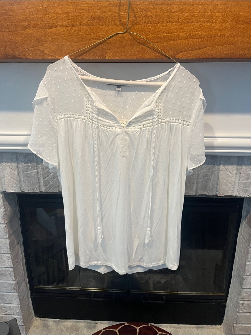 Daniel Rainn White Swiss Dot Sheer Sleeve Peasant Blouse